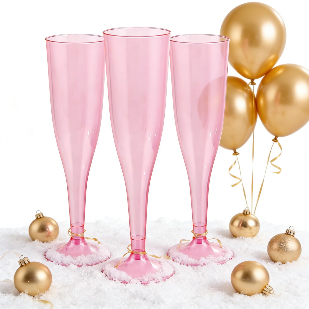 36 Pack Clear Pink Plastic Champagne Flutes - 7OZ Pink Champagne Flutes Plastic, Champagne Glasses Disposable for Party Valentine's Day New Year's